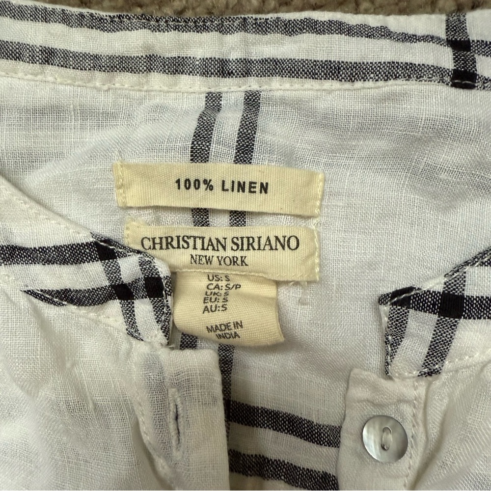 Christian Siriano 100% Linen Tank Top Blouse White Striped with Black Small - Picture 2 of 7